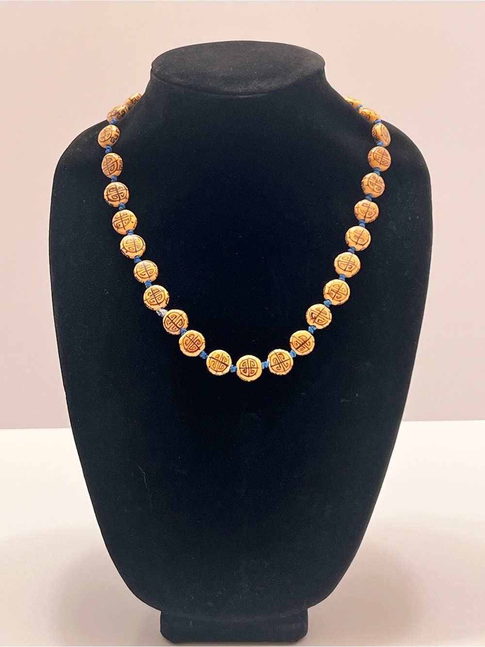 Asian Inspired Bead Necklace with Blue Accents for Women